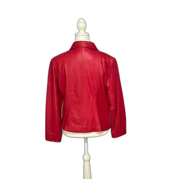 Guess Red Genuine Leather Zip Jacket Size L - Picture 3 of 13